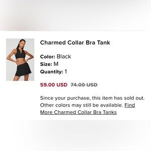 Alo Black Charmed Collar Bra Tank